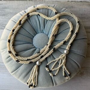 Vintage Long Faux Pearl Beaded Sautoir Flapper Wrap Necklace with Tassels (44")
